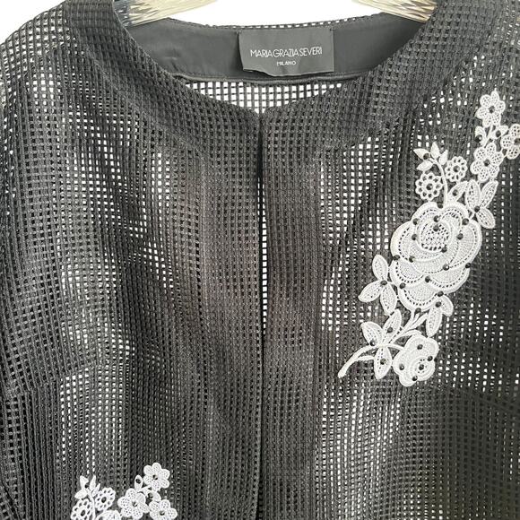 Maria Grazia Severi Black Perforated Lattice Mesh Embroidered Jacket It 48/US 12 - Picture 7 of 11